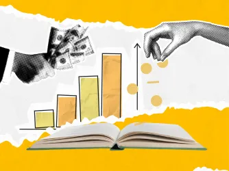 Clip art collage including cash and bar graphs, indicating funding and fees.